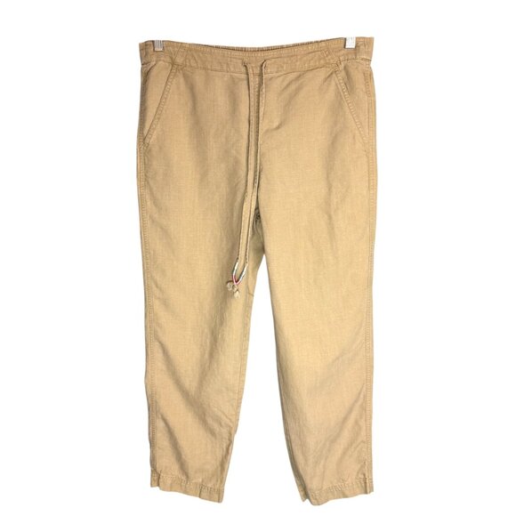 J Crew Denim M Tie Waist Seaside Pants Linen Blend Desert Sand Tan Beach Coastal - Picture 3 of 15